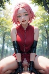 ai_generated aigeneratedp clothed_sex cowgirl_position looking_at_viewer male_pov naruto naruto_(series) naruto_shippuden penis pov pov_eye_contact riding riding_penis sakura_haruno vaginal_penetration