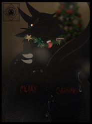 2022 absurd_res anthro anus ass backrooms_creature big_breasts big_butt biped black_body bodily_fluids body_writing breasts chelsea_(devyshirehell) christmas devyshirehell digital_media_(artwork) female genital_fluids genitals glowing glowing_eyes hi_res holidays huge_breasts huge_butt huge_hips huge_thighs nude puffy_anus pussy pussy_juice rear_view simple_background smiler_(the_backrooms) solo sweat sweatdrop the_backrooms thick_thighs wide_hips