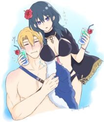 1girls alternate_costume bikini black_bikini black_swimsuit breasts byleth_(female)_(summer)_(fire_emblem) byleth_(fire_emblem) byleth_(fire_emblem)_(female) dimitri_alexandre_blaiddyd dimitri_alexandre_blaiddyd_(summer) female fire_emblem fire_emblem:_three_houses fire_emblem_heroes hiuga_game male nintendo official_alternate_costume swimsuit