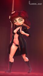 3d 3d_(artwork) coat lukas_3127 octoling octoling_girl octoling_rival red_hair sheila_(wingfury) splatoon striptease underwear wing_fury