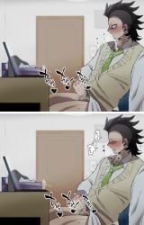 black_hair demon_slayer genya_shinazugawa jerkingoff kimetsu_no_yaiba looking_pleasured masturbation orgasm