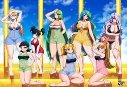 8girls abs aged_up armpits athletic_female barefoot black_hair blonde_hair blossom_(powerpuff_girls) blue_eyes blue_hair breasts bubbles_(powerpuff_girls) buttercup_(powerpuff_girls) camilla_(fire_emblem) cartoon_network cleavage covered_navel crossover eastern_and_western_character female female_abs female_only fire_emblem fire_emblem_fates fit_female friendship_is_magic green_eyes green_hair harem hasbro huge_breasts humanized jadenkaiba kid_icarus kimiko_tohomiko kneeling large_breasts long_hair metroid multicolored_hair multiple_girls my_little_pony nightgown nintendo orange_hair palutena panties pink_eyes ponytail powerpuff_girls princess_celestia_(mlp) purple_hair samus_aran see-through short_hair sisters toonami twintails voluptuous warner_brothers xiaolin_showdown