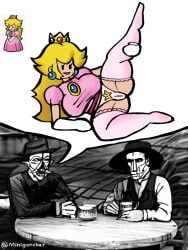 1girls alternate_breast_size big_ass blonde_hair crown huge_ass huge_breasts long_hair mario_(series) minigonchar pants paper_mario paper_peach peach_pussy princess princess_peach pussy thick_thighs white_background