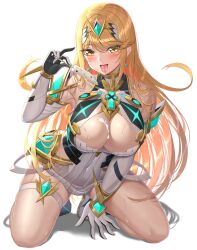 1girls absurd_res bare_legs bare_shoulders blonde_hair blush boots breasts cleavage core_crystal dress dripping elbow_gloves female female_only highres hourglass_figure kneeling large_breasts long_hair massive_breasts monolith_soft mythra nintendo on_knees popsicle sssemiii sweat sweat_on_breasts sweatdrop thick_thighs thighs tongue very_long_hair voluptuous white_boots white_gloves wide_hips xenoblade_(series) xenoblade_chronicles_2 yellow_eyes