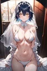 ai_generated big_breasts bikini blue_hair high_school_dxd wedding_dress xenovia_quarta yellow yellow_eyes