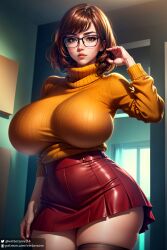 1girls ai_generated big_breasts brown_hair female female_only glasses scooby-doo short_hair skirt stable_diffusion sweater thick_thighs velma_dinkley winterzone