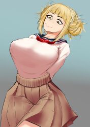 big_breasts boku_no_hero_academia breasts brown_eyes clothed duffmox female female_only himiko_toga my_hero_academia shy toga_himiko white_hair white_skin