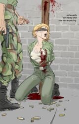 au au_(artist) blonde_hair blood boli-blog camouflage_clothing camouflage_pants carl carl_(artist) cum cumshot erect_penis execution facial gun gunshot_wound military_uniform murder nipples_visible_through_clothing open_mouth snuff