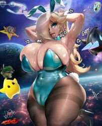 1girls big_lips bimbo bimbo_lips blonde_hair blue_eyes breasts bugsnax bunger bunny_ears bunny_girl bunnysuit female female_focus hair_over_one_eye highleg_leotard hips huge_breasts leotard lips long_hair luma mario mario_(series) nintendo polari princess_rosalina super_mario_galaxy thick_lips thick_thighs thighs tights toad_(mario) tudduls wide_hips yoshi