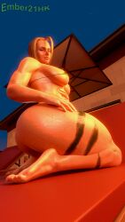 3d 4k abs absurd_res balcony barefoot blender_(software) blender_cycles blonde_hair cammy_white capcom curled_toes ember21hk feet female_focus female_only leg_markings leg_tattoo looking_at_viewer looking_down micro_bikini muscles on_knees scar_on_face shiny_skin short_hair sitting_on_chair solo_female street_fighter street_fighter_6 thick_ass thick_hips thick_legs thick_thighs