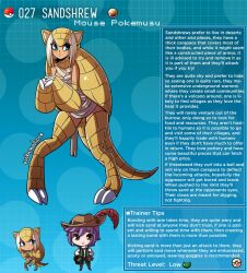 armadillo_girl armor creature_index english_text female_focus front_view generation_1_pokemon kinkymation knees_together_feet_apart nintendo page_27 page_number pokémon_(species) pokemon pokemon-girl_encyclopedia pokemorph pokemusu pokephilia profile sand_(pokemon) sandshrew standing tail