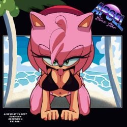 2d_animation amy_rose animated anthro apsel_bluestar beach big_breasts bikini bikini_top bottomless bottomless_female breasts clothed clothing eulipotyphlan eyelashes female first_person_view hedgehog mammal navel seaside sega solo solo_focus sonic_(series) sonic_the_hedgehog_(series) swimwear tongue tongue_out