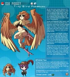 bird_feet bird_girl creature_index english_text feathers female_focus front_view generation_1_pokemon kinkymation nintendo page_16 page_number pidgey pokémon_(species) pokemon pokemon-girl_encyclopedia pokemon_(species) pokemorph pokemusu pokephilia poppo profile wings