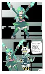 2girls annie_(skullgirls) comic comic_page female green_hair light-skinned_female light_skin multiple_girls panties robo-fortune robodom robot robot_girl skullgirls small_breasts tentacle xz_epic yellow_eyes