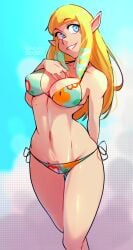 1girls ann_takamaki_(cosplay) atlus big_breasts bikini bikini_bottom bikini_top blonde_hair blue_eyes bottomwear breasts cleavage cosplay female female_only hair haysey_draws long_hair persona persona_5 pointy_ears princess_zelda skyward_sword solo solo_female swimwear the_legend_of_zelda thighs topwear zelda_(skyward_sword)