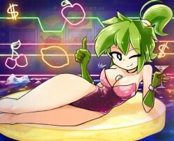 1girls breasts bunny_girl casino clothed_female female female_only green_hair koishiko_(artist) koisu_(artist) original original_character