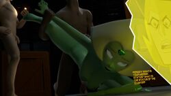 3d_(artwork) background blender_(software) breasts cartoon_network crate dialogue diamond_authority faceless_male fucked_from_behind fucked_senseless g0g0g0g0g0g gem_(species) green_skin holding_leg holding_wrist mmf nude_female nude_male peridot_(steven_universe) steven_universe talking_on_phone text visor warehouse yellow_diamond_(steven_universe)