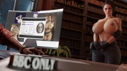 1boy 1girls 3d big_breasts black blackmail blender breasts capcom collar computer_monitor dark-skinned_male dark_skin embarrassed embarrassed_female embarrassed_nude_exposure embarrassed_nude_female exposed exposed_breasts exposed_torso female imminent_sex jill_valentine jill_valentine_(sasha_zotova) male nipple_piercing nipples piercing resident_evil resident_evil_3 stryker751