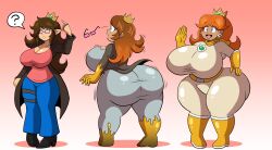 ass_expansion bimbo bimbofication breast_expansion dark-skinned_female female hair_color_change hair_growth huge_ass huge_breasts mario_(series) mario_kart princess_daisy prinnydood race_swap thick_thighs thigh_expansion transformation transformation_sequence wide_hips