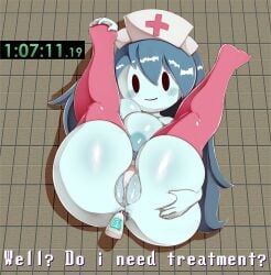 1girls anal anal_insertion anus areolae ass big_ass blue_hair breasts dakagite english english_text feet female female_only ghost ghost_girl hair hand_on_ass hat headwear huge_ass karamari_hospital kategida legs_above_head legwear long_hair looking_at_viewer mob_face nipples nurse nurse_cap nurse_hat pink_thighhighs presenting_hindquarters pussy rectal_thermometer smile solo solo_female speedrun spooky's_house_of_jump_scares spooky_(shojs) text thermometer thighhighs timer vagina wet wet_pussy