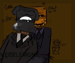 clothing dayshift_at_freddy's dsaf english_text gay harry_(dsaf) harry_fitzgerald_(dayshift_at_freddy's) harry_fitzgerald_(dayshift_at_freddy’s) harrysport jack_(dsaf) jack_kennedy_(dayshift_at_freddy's) male male/male male_focus male_only nonhuman object_head phone_head tagme text tuxedo