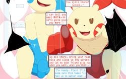 absurd_res anthro balls big_balls big_penis breaking_the_fourth_wall clothing dialogue duo generation_3_pokemon genitals gesture hi_res jaylus_t_meowstic male minun nintendo penis plusle pointing pointing_at_viewer pokemon pokemon_(species) screen_break tagme talking_to_viewer text thong underwear