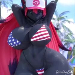 1:1 3d 3d_(artwork) american_flag american_flag_bikini animated anthro bedroom_eyes big_breasts bikini bom39 bouncing_breasts breasts candy clothed clothing curvy_figure dessert digital_media_(artwork) dividebyzero female flag_bikini flag_clothing flag_swimwear food fur generation_5_pokemon hair half-closed_eyes huge_breasts huge_thighs hyper hyper_breasts lollipop looking_at_viewer narrowed_eyes nintendo pokemon pokemon_(species) print_bikini print_clothing print_swimwear seductive shaking_breasts short_playtime solo sound sound_effects sound_warning stars_and_stripes swaying swaying_hips swimwear tagme thick_thighs united_states_of_america video voluptuous wide_hips zoroark