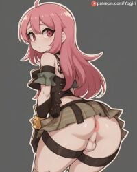 1futa ai_generated anus ass ass_focus backsack balls blush embarrassed from_behind futanari girly leaning_forward long_hair looking_back miniskirt no_panties nopan partially_clothed perineum pink_eyes pink_hair shy simple_background skirt solo stable_diffusion standing testicles thick_thighs thigh_strap thighs trap upskirt yogiri