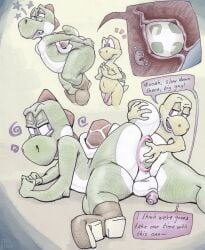absurd_res anal anthro anus ass balls boots clothing digital_media_(artwork) dinosaur duo egg egg_laying egg_laying_denial footwear gay gay_anal genitals halo-pano hi_res internal koopa koopa_troopa lying male male/male mario_(series) mixed_media nintendo on_front open_mouth penis prostate prostate_stimulation prostate_with_face reptile scalie shell tongue tongue_out traditional_media_(artwork) turtle yoshi