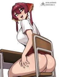 1girls anus ass breasts dat_ass donburikazoku female hair_ornament heterochromia hololive hololive_fantasy hololive_japan houshou_marine huge_ass large_breasts light-skinned_female light_skin long_hair no_panties pussy red_eyes red_hair school_uniform short_skirt sitting skirt solo thick_thighs twintails uncensored virtual_youtuber yellow_eyes