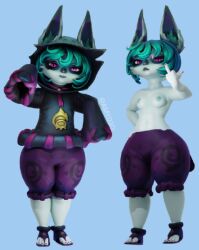 2023 3d amyd3d anus ass bedroom_eyes big_ass big_butt black_eyeshadow breasts clothed clothing collar eyeshadow female genitals green_hair hair happy hi_res huge_hips huge_thighs humanoid league_of_legends makeup mascara narrowed_eyes nipples partially_clothed pear-shaped_figure presenting purple_eyes riot_games seductive short_stack shortstack slightly_chubby small_breasts solo text thick_thighs url vex_(league_of_legends) wide_hips yordle