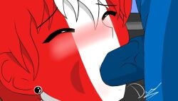 2boys argentina_(countryhumans) blue_penis blush closed_eyes countryhumans earrings eyebrows_visible_through_hair male male_only oral oral_sex peru_(countryhumans) saravaldiviaro1 watermark yaoi