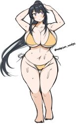 arms_above_head barefoot bikini curvy cute full_body huge_breasts kantai_collection looking_up sketch thick thick_thighs twitter_username wedge wedgesan wet_skin wide_hips yahagi_(kantai_collection)