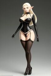 1girls 4k ai_generated clothes contrast corset elegant elf female female_only giant hd heels hips lingerie solo thick tight tits transparent victorian waist