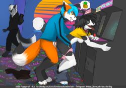 2023 4_toes 5_fingers ahe_gao ambiguous_penetration anthro anthro_on_anthro anthro_penetrated anthro_penetrating anthro_penetrating_anthro arcade arcade_machine being_watched black_hair blue_eyes blue_hair bodily_fluids bottomless bottomless_anthro bottomless_male bottomwear bottomwear_down breasts canid canine canis cellphone cheek_tuft chelsea_chamberlain claws clothed clothing clothing_on_floor collar colored digital_drawing_(artwork) digital_media_(artwork) digitigrade dipstick_ears dipstick_tail domestic_dog drooling dutch_angle exhibitionism facial_tuft feet female female_penetrated fingers fox from_behind_position full-length_portrait fuzzywuff hair inner_ear_fluff karelian_bear_dog knot knot_root leg_markings looking_at_another looking_pleasured male male/female male_penetrating male_penetrating_female mammal markings multicolored_ears neck_tuft nightdancer_(character) panties panties_down partially_clothed partially_clothed_anthro partially_clothed_female penetration phone pivoted_ears portrait public public_sex saliva sex shirt_up side_boob silver_hair socks_(marking) spitz standing standing_sex tail tail_markings taking_picture tears tears_of_pleasure toe_claws toeless_(marking) toes tongue tongue_out tuft underwear underwear_down usb_necklace whisker_spots wolf