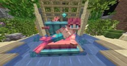 blocky_body blue_eyes girl mermaid mermaid_girl mermaid_tail minecraft only_female origin_realms pink_hair small_breasts vagina water