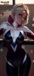 1girls ai_generated blonde_hair female_focus female_only gwen_stacy marvel nicelum self_upload small_breasts solo solo_female solo_focus spider-gwen spider-man_(series) superheroine