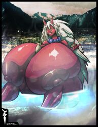 asian_mythology big_breasts breasts demon dnp101 east_asian_mythology female hair hi_res horn huge_breasts hyper hyper_breasts japanese_mythology mythology nipples oni red_body red_skin white_hair yokai