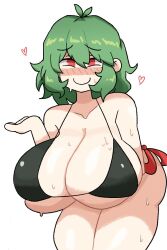 1girls ahoge ass big_breasts bikini_top blush cleavage green_hair heart huge_breasts light-skinned_female mature_female mole_under_eye notnoe_(dxcl) red_eyes smile sweat sweaty_body thick_ass thick_thighs thighs touhou white_background yuka_kazami yuuka_kazami