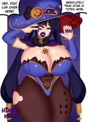 big_breasts big_thighs bimbo bimbofication bimbofied covered_navel female genshin_impact hinata-hime huge_ass huge_breasts milf mona_(genshin_impact) navel plump revealing_clothes thick_lips thick_thighs transformation twintails wide_hips witch_hat