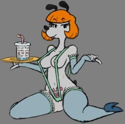 1girls anthro axelarion canine disney drink erica erica_(mickey_mouse_shorts) fanart female female_only full_body furry heels lingerie meme one-piece_swimsuit parody pubic_tattoo red_hair sitting sling_bikini solo string_bikini wariza