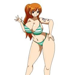 breasts cleavage davidsillo123 female female_only huge_breasts large_breasts nami one_piece orange_hair post-timeskip smile tattoo