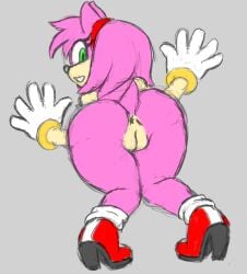 amy_rose anus axelarion female_only from_behind looking_at_viewer naked_footwear sonic_(series) tail vagina