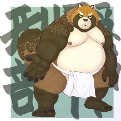 2023 anthro asian_clothing belly big_belly brown_body brown_fur bulge canid canine clothing east_asian_clothing fundoshi fur gyobu hi_res humanoid_hands japanese_clothing kemono lifewonders male mammal moobs nipples overweight overweight_male raccoon_dog scar solo tanuki tokyo_afterschool_summoners underwear usikuma6 white_clothing white_fundoshi white_underwear