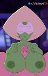 2023 animated animated applehot blonde_hair breasts cartoon_network female female_focus gem_(species) green_body green_eyes green_skin male nipples paizuri penis peridot_(steven_universe) steven_universe