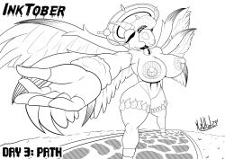 1girls anthro big_breasts breasts busty caprine collar female female_only goat halo horns huge_breasts inktober kashmir_(veryfluffy) large_breasts mrmelted nipple_piercing nipples original original_character thick_thighs wide_hips wings