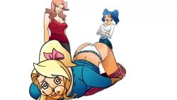 @_@ animated ass_up blonde_hair blue_hair brooke_(pinkandpeachy) candice_(pinkandpeachy) laughing long_sleeves panties pants_down pink_hair pinkandpeachy piper_(pinkandpeachy) tagme tank_top video