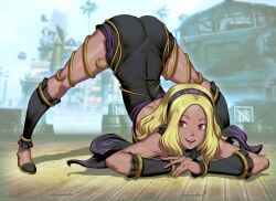 1girls 2021 armwear ass ass_up blonde_hair clothed dark-skinned_female genzoman gravity_rush jack-o_pose kat_(gravity_rush) red_eyes solo solo_female thighs