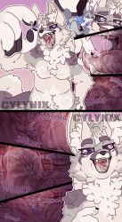 absurd_res ambiguous_gender anthro bodily_fluids breath canid canine comic cylynix domestic_cat duo felid feline felis fennec fox hi_res hybrid lagomorph leporid mammal mawplay oral_vore rabbit saliva vore