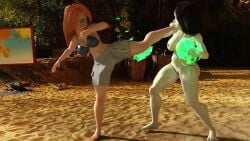 2girls catfight daz3d daz_studio disney disney_channel dragolord19d female female_only fight kim_possible kimberly_ann_possible multiple_girls nipples self_upload shego topless_female